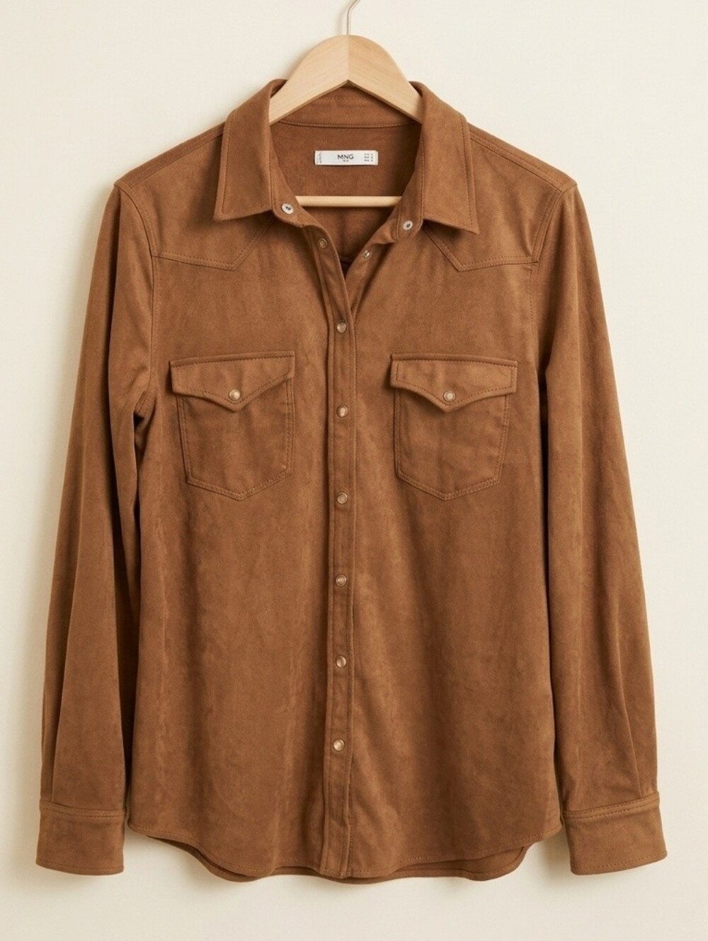 MNG Brown Suede-Feel Button-Down Shirt Jacket